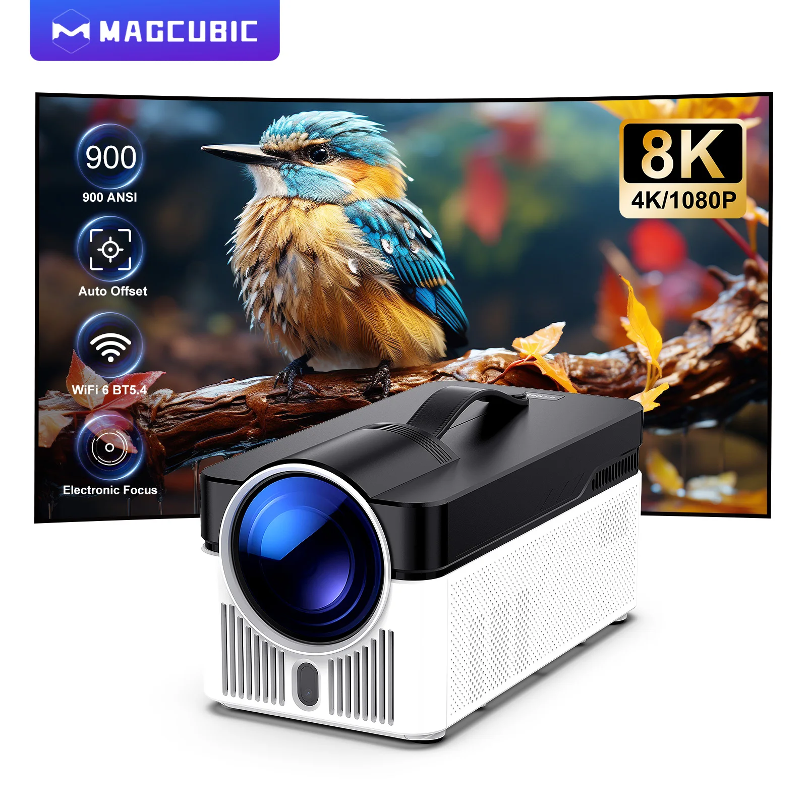 

Проектор Magcubic HY450 с ультракороткофокусной проекцией, автоматической коррекцией офсета, поддержкой 1080P и 8K, электронной фокусировкой, яркостью 900 ANSI, функцией Air Mouse и голосовым помощником H726