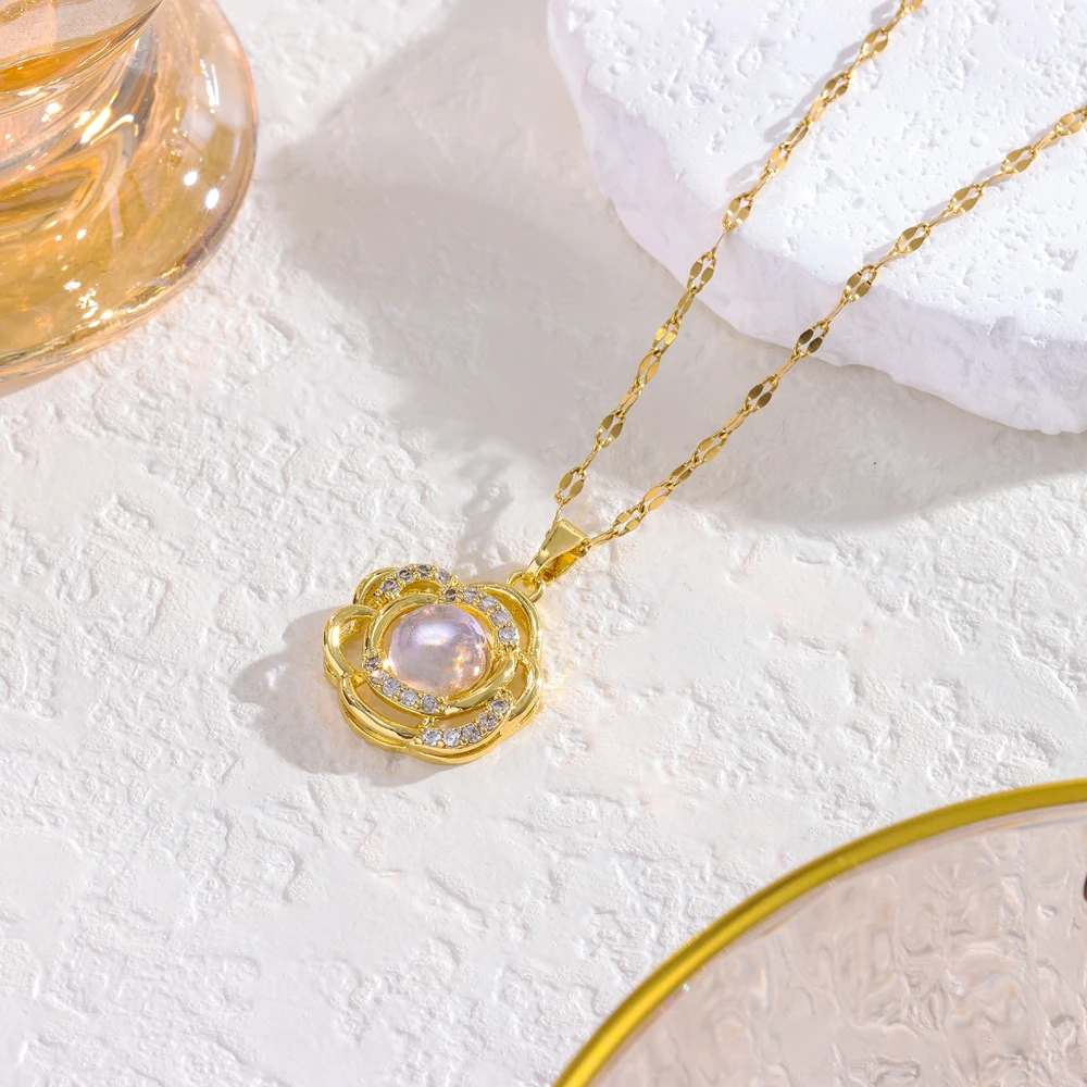 Neue Bunte Aurora Zirkon Kristall Anhänger Halsketten Für Frauen Luxus 18K Gold Überzogene Edelstahl Hals Kette Schmuck Weibliche