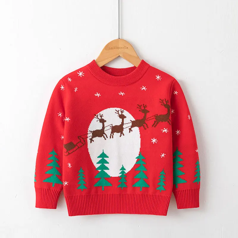 

Girl Christmas Elk Sweater New Year Fall Winter Sweater Children Unisex Casual Top Warm Long Sleeves Kids Boy Cartoon Pullover