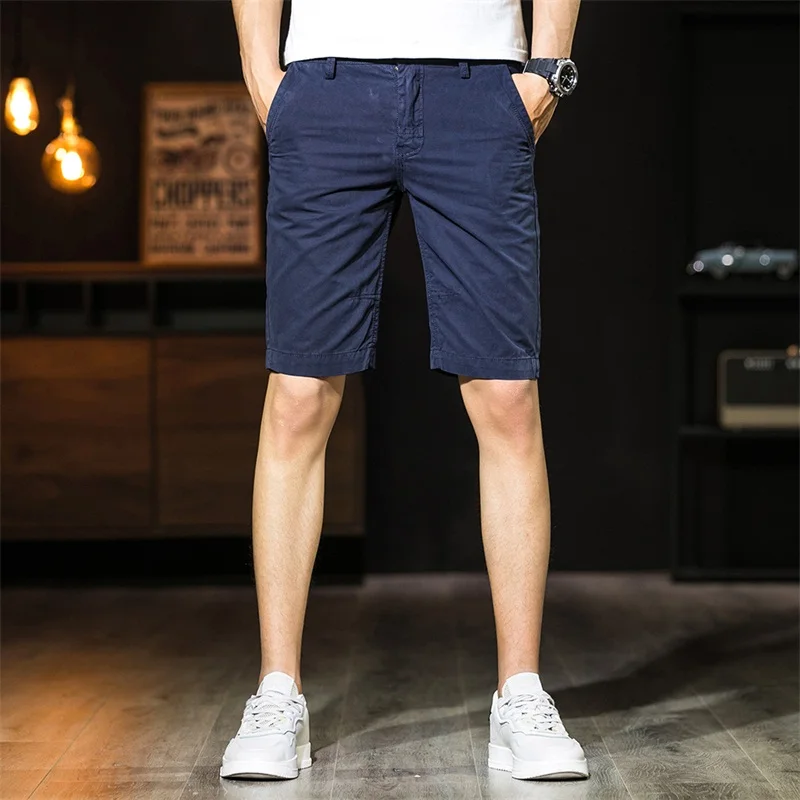 

Summer Shorts Men100% Cotton Casual Men Shorts Bermuda Masculina Male Straight Solid Zipper Pants Breeches Fashion Male Shorts