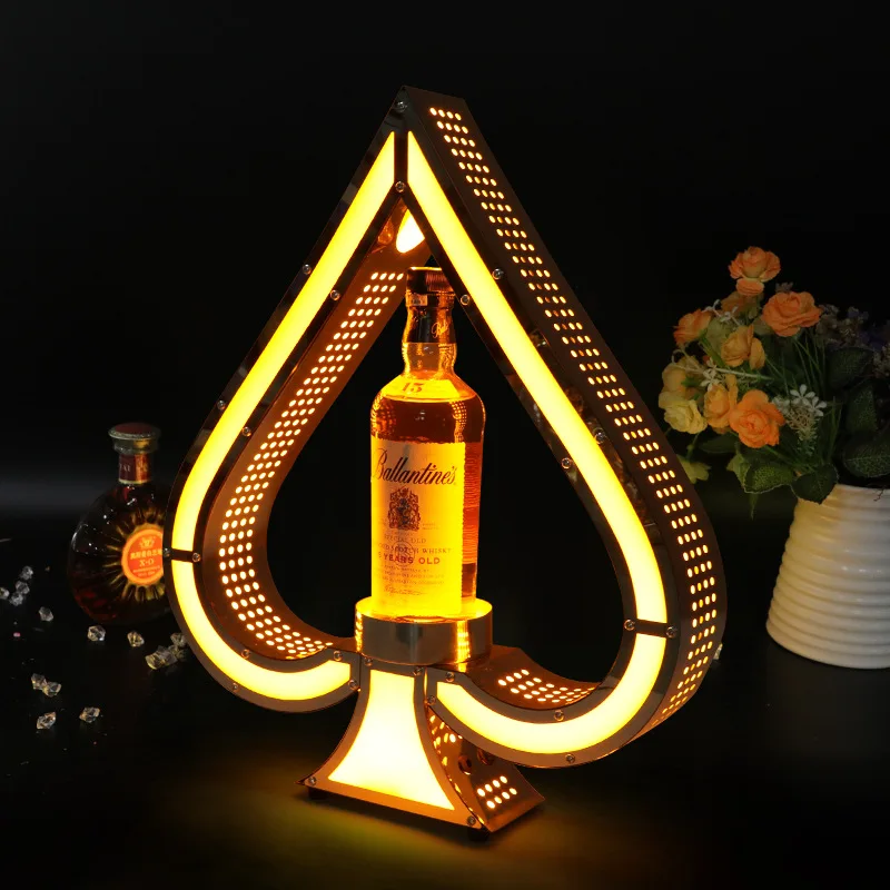 

Luxury LED Light Wine Bottle Holder Display Stand, Stainless Steel Champagne Pedestal for Whiskey Bar Home Decor