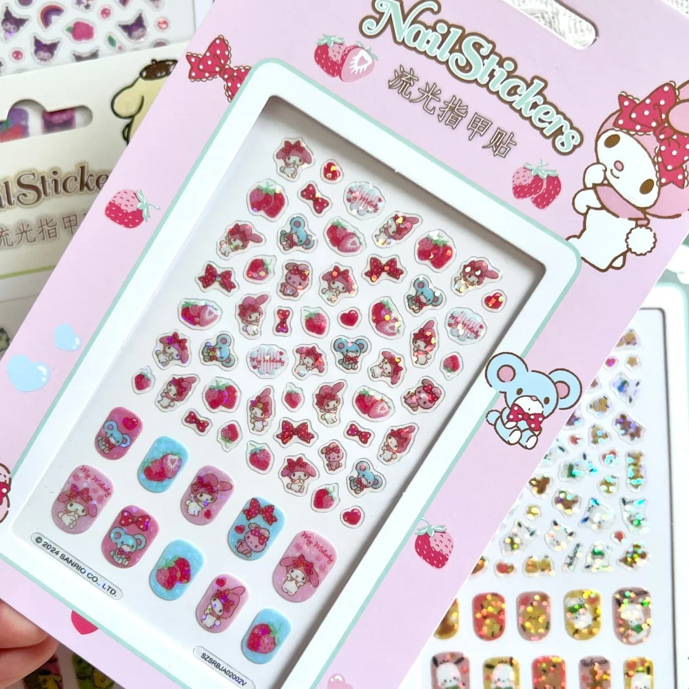 Genuine Sanrio Nail Sticker Kuromi My Mleody  Cinnamoroll Cute Cartoon Nail Art Stickers Self Adhesive Nails Decorations Decals
