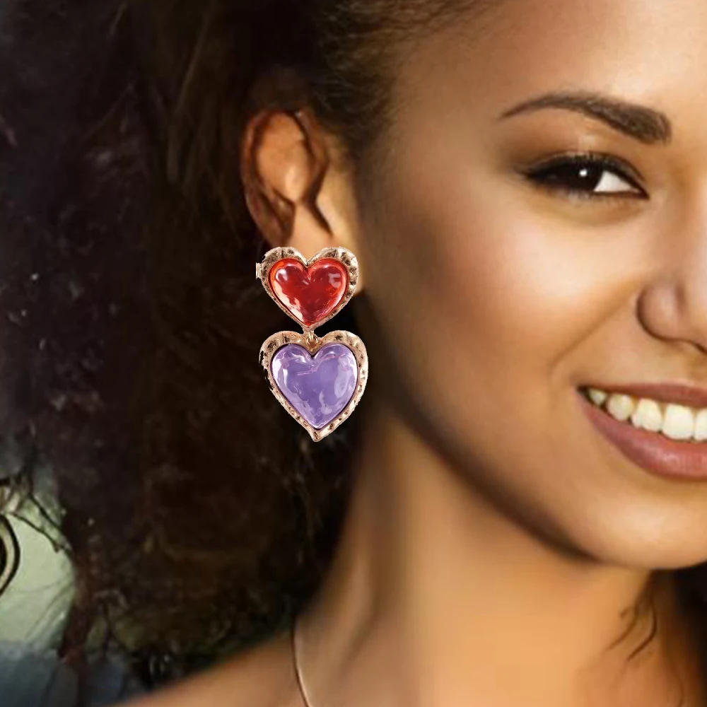 

Pink Heart Earrings for Women Green Baroque Big Love Heart Dangle Vintage Thick Style Heavy Studs 2024 New Pendientes