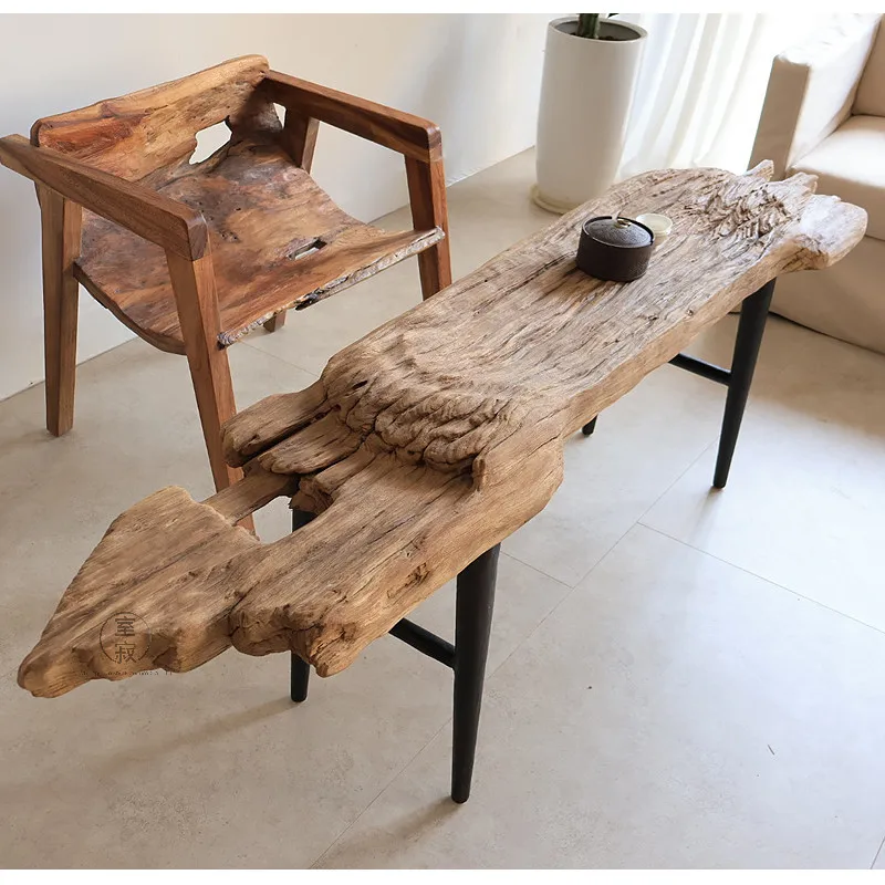 

#d% Wabi-Sabi Durable Natural Tree Root Handmade Unique Natural Irregular Tree Root Coffee Table With Metal Legs