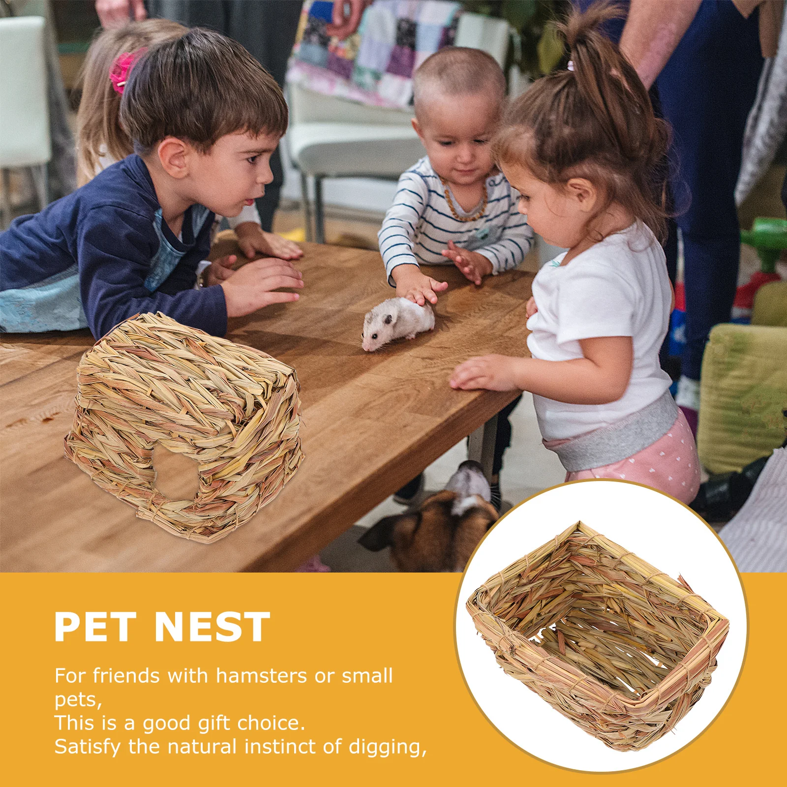 

Nest For Hamster Small Animal Pet Hamster House Natural Straw Hideout House Play Hut Bed Cave Shelter Pet Supplies