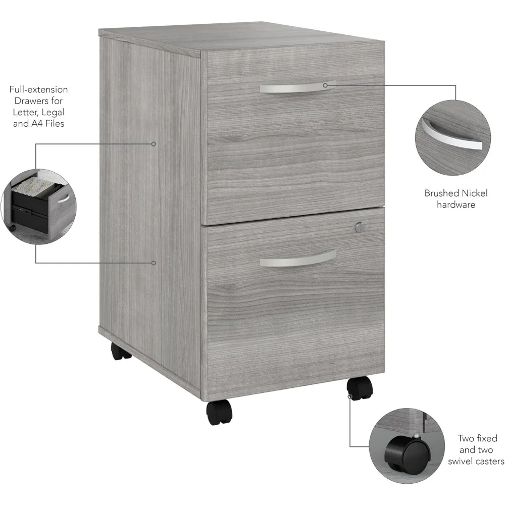 2 Drawer Mobile File Cabinet, Platinum Grey - Assembled rolling file storage for your home or professional office