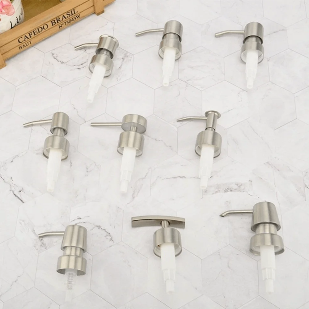 Durable Stainless Steel Soap Pump Head Reusable Replaceable Shampoo Pump Tube 28 Thread Press Nozzle
