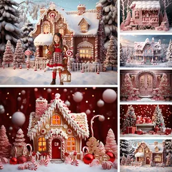 Photography Backdrops Christmas Candy House Xmas Tree Winter Snow Forest Backgrounds Girls Kids Portrait Photos Studio Props