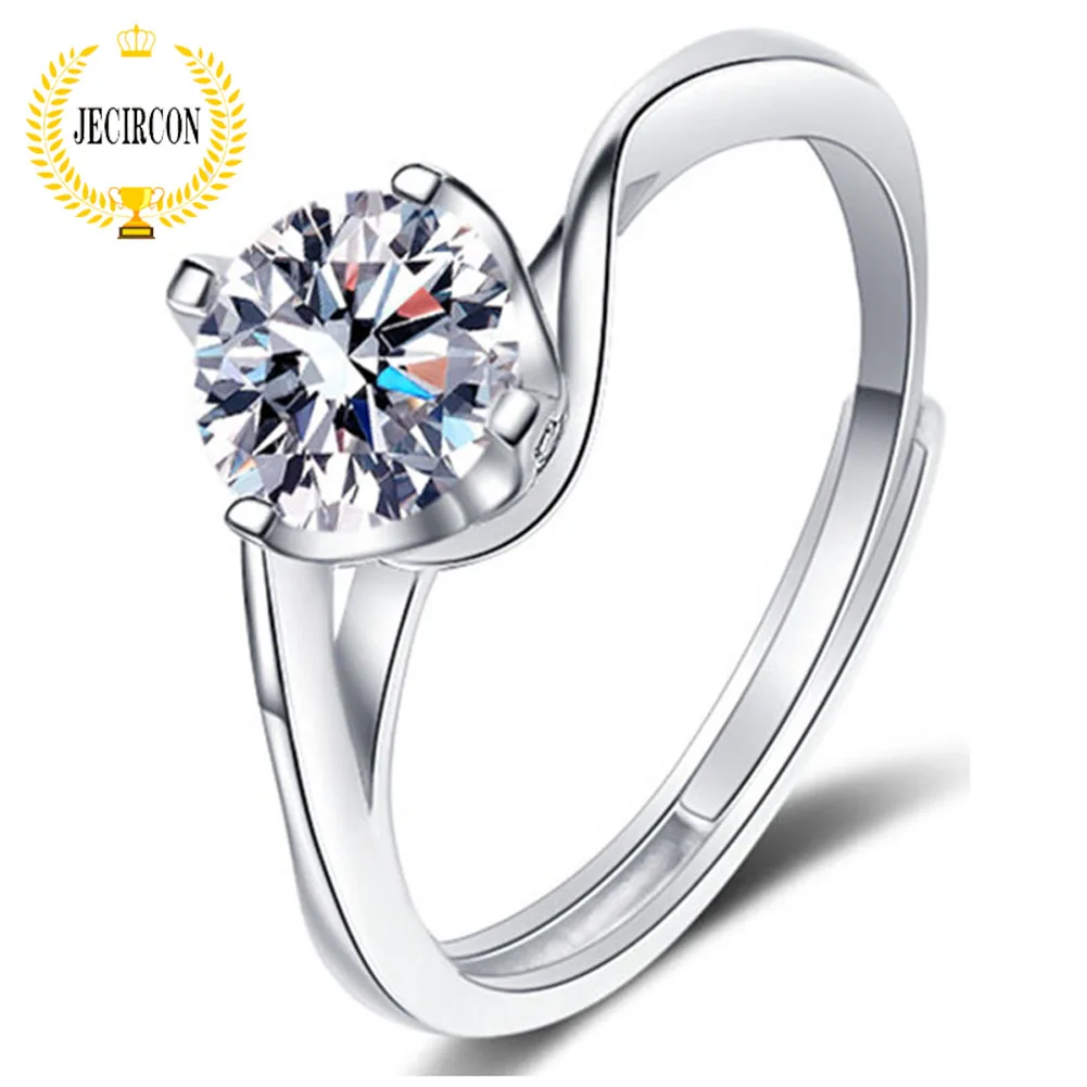 

JECIRCON 925 Sterling Silver 4-Claw Twist Flower Moissanite Open Ring for Women1 Carat White Gold All-match Wedding Fine Jewelry