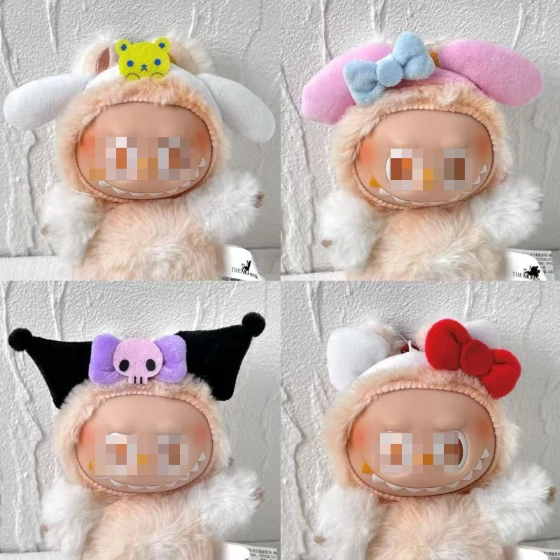 

Плюшевая шляпа Sanrio, наряд для куклы Labubu, повязка на голову Kawaii, повязка на голову для куклы «сделай сам», Melody Cinnamoroll, хлопковые аксессуары для кукол HelloKitty