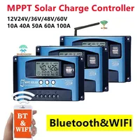 MPPT Solar Charge Controller Bluetooth&WIFI Dual USB LCD Display Solar Cell Panel Charger Regulator with Load 10A-100A