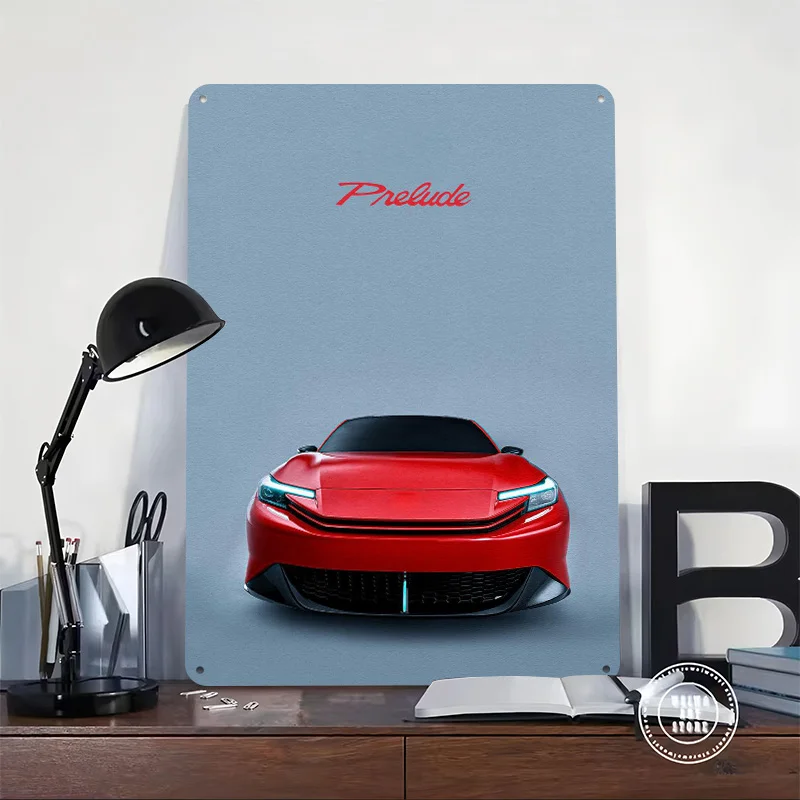 Sports Car Prelude Concept Poster Customized Vintage Metal Signs Wall Art Retro Tin Plaque for Garage Room Decor Men Coffee Bar