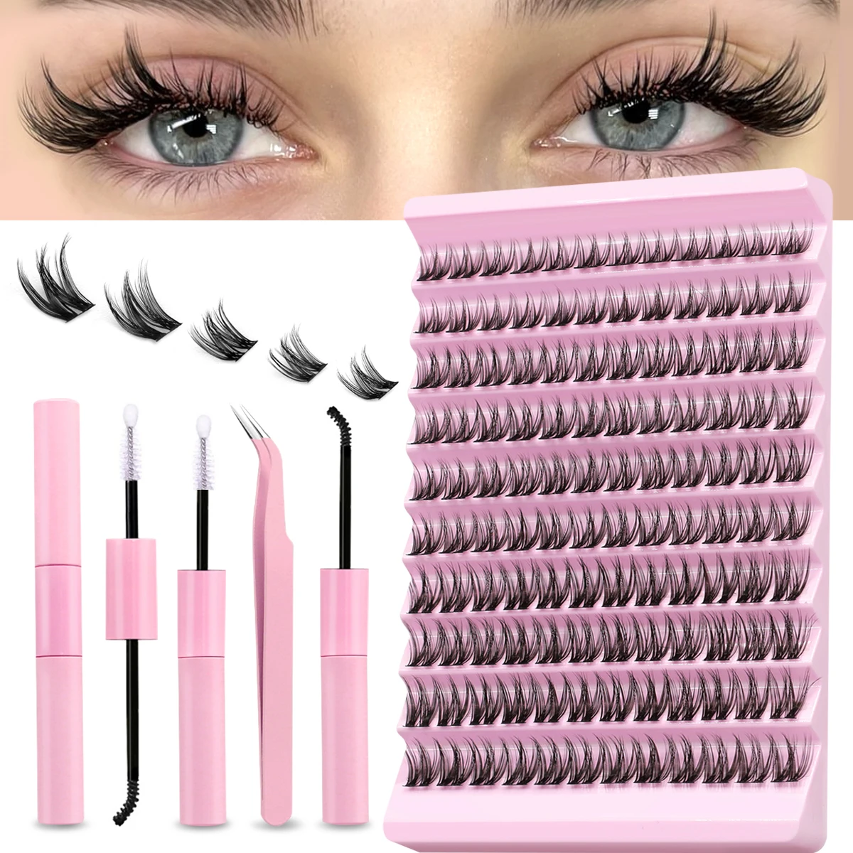 DIY Wimpern verlängerung skit 200 stücke einzelne Wimpern Cluster d Curl, 8-16mm Mix Wimpern cluster mit Wimpern bindung und Siegel-und Wimpern-App