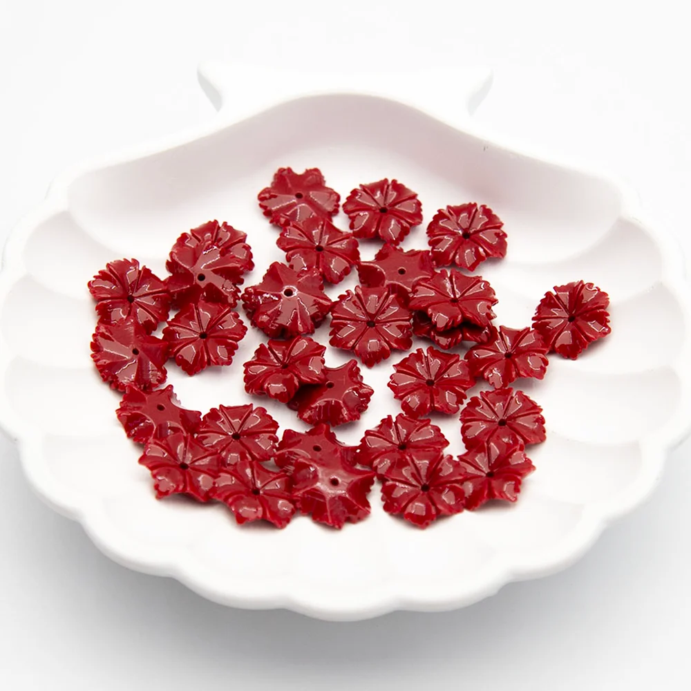 10 قطعة/الحزمة 12 مللي متر زهرة على شكل نقش الراتنج اليدوية تقليد المرجان الخرز 4 ألوان مجوهرات لصنع قلادة أقراط #1