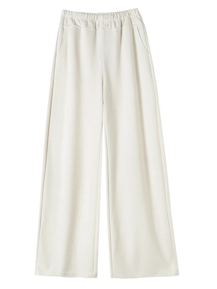 Pantalon à jambes larges en laine pour femme automne hiver nouveau Sle Fce doublé en acétate doux pantalon droit à nouilles de riz taille haute droit...
