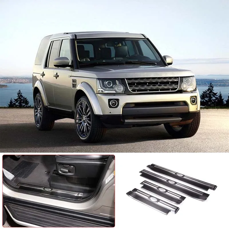 

Car Accessories Inner Door Sill Anti-Stepping Protect Trim Strips Kit Black TitaniumFit Steel For Land Rover Discovery 4 2010-16