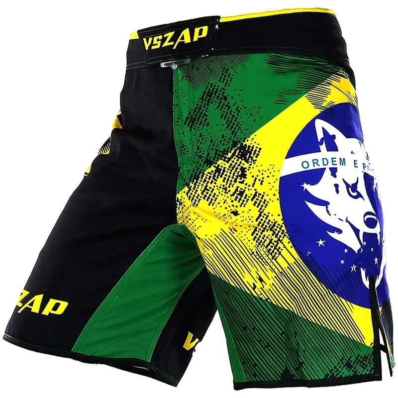 VSZAP-pantalones cortos con bandera brasileña MMA, pantalones de chándal de culturismo, Sanda, Fitness, Lobo Muay Thai, ropa de playa elástica