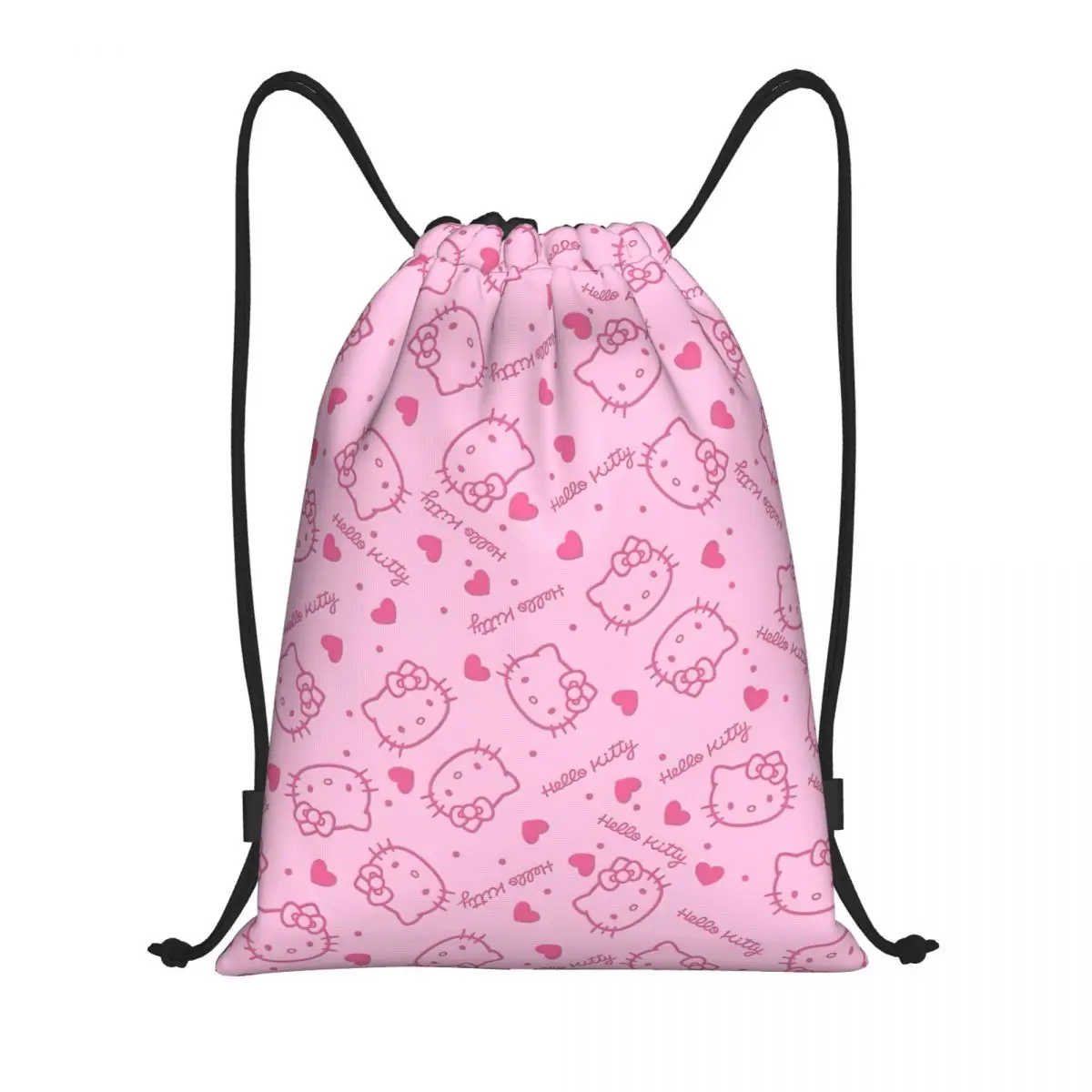 Lovely Hello Kitty Pink Drawstring Bags Sports Backpack Gym Sackpack String Bag for Yoga