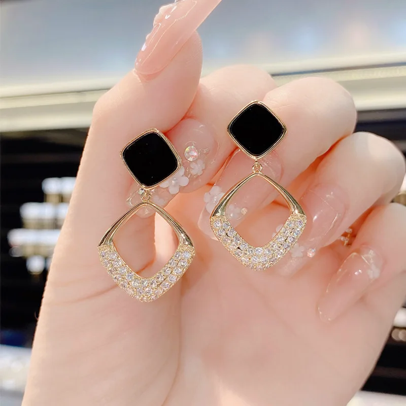 

Exquisite 925 Silver Needle14k Gold Plating Square Pendant Earrings For Women wedding Classic Fine Jewelry