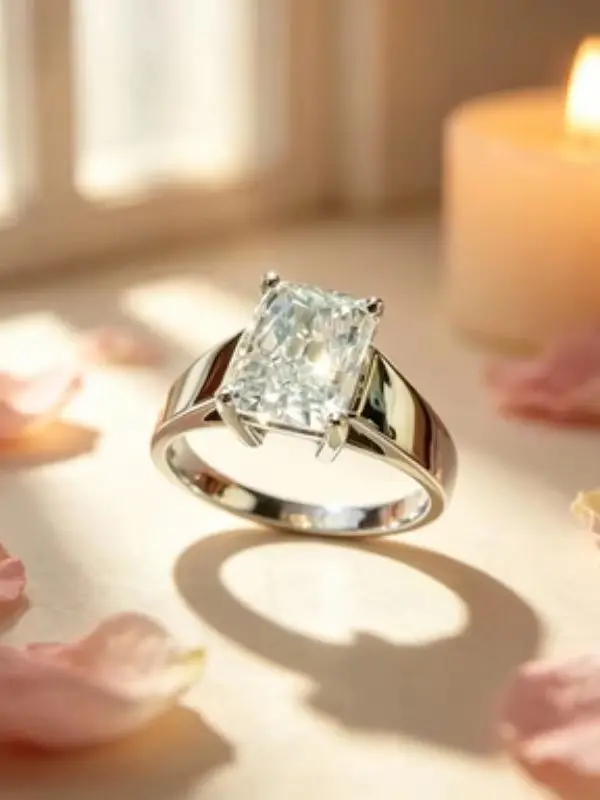 925 Silver Ring Set with Moissanite Main Stone 2 Carats Certificate Included Holiday Wedding Christmas Birthday Gift