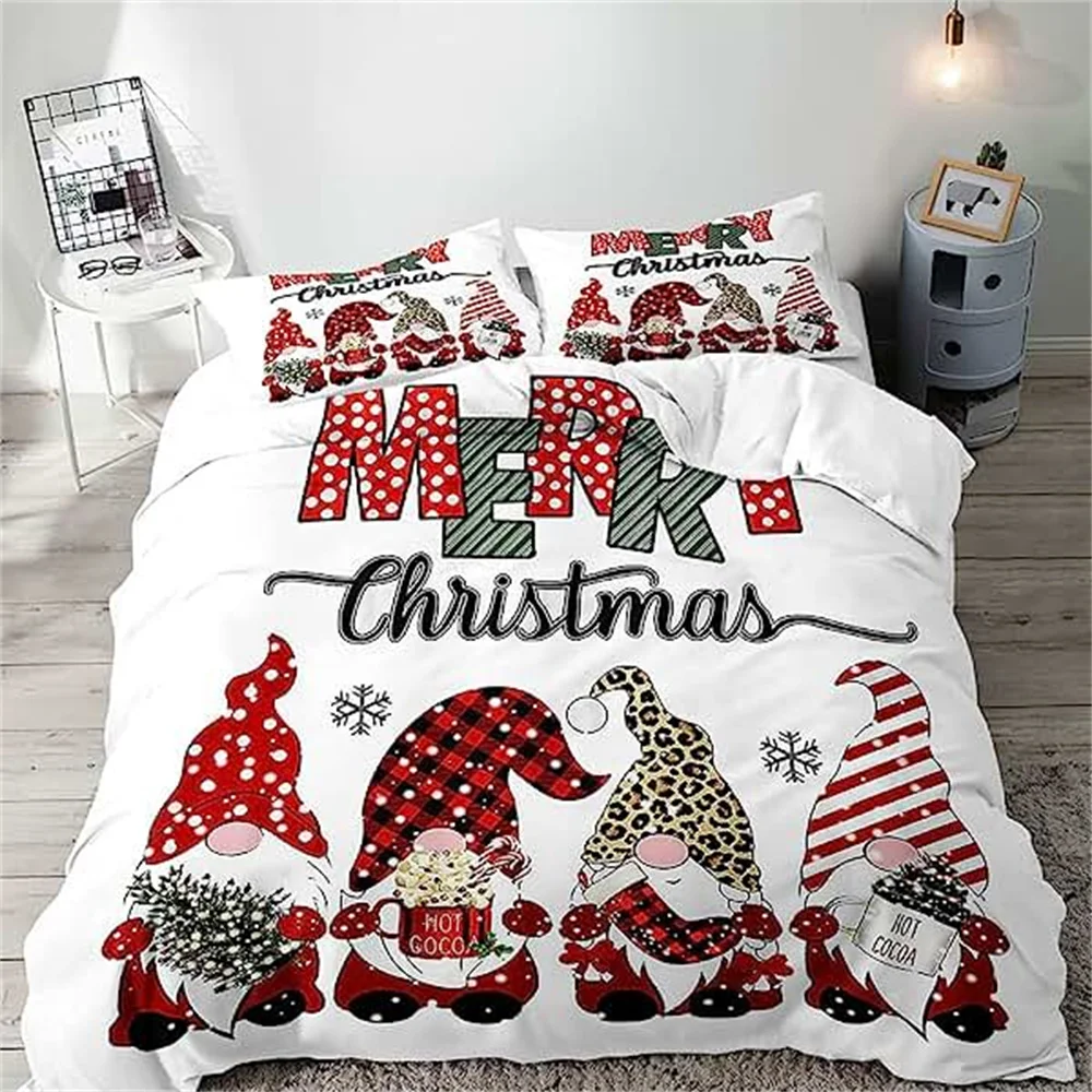 Christmas Duvet Cover Red Bow Pattern Comforter Covers Shams Buff Color Bedding Set Xmas Gift Decorations for Children Women Men