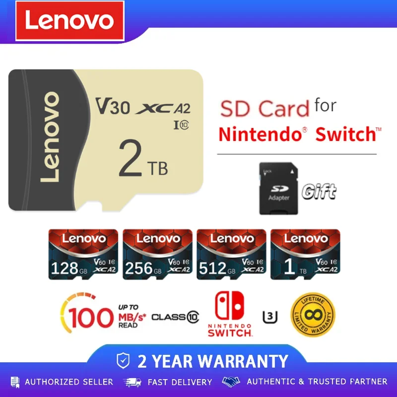 Lenovo 100% kartu SD mikro TF 64GB, kartu SD asli 2tb 1tb 128GB 32GB Kelas 10 untuk ponsel UAV dll 16GB 8G kartu memori Flash