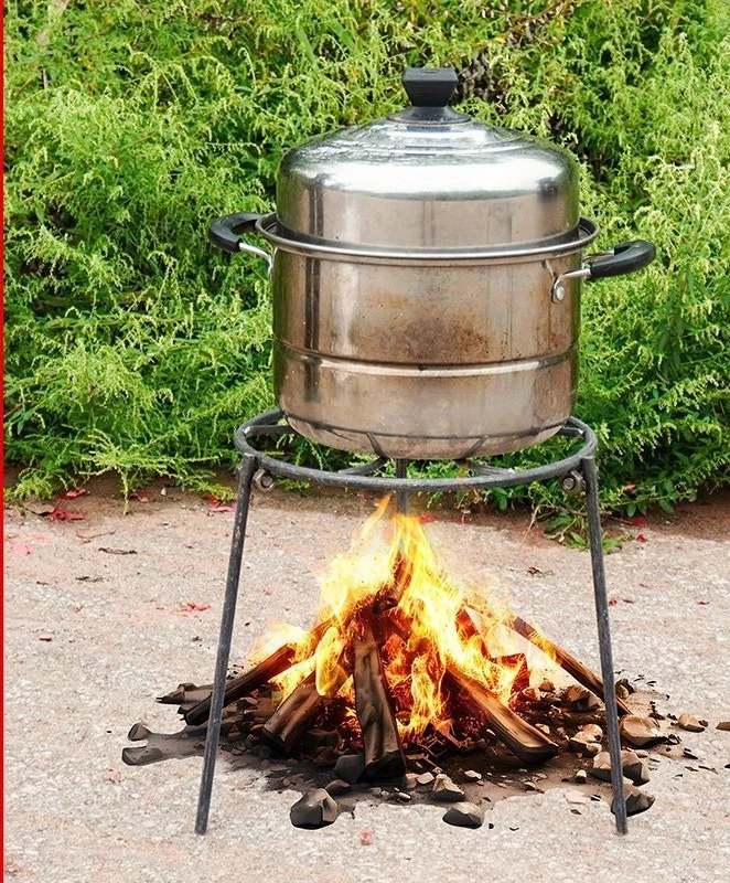 Camping Cooking Ring - アウトドアキャンプ用焚き火調理台 折りたたみ式三脚 薪ストーブ 丸型ファイヤーリング 三角形ポットラック パティオ