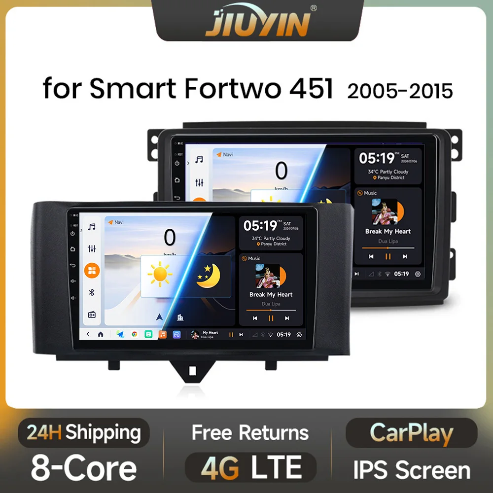 JIUYIN Android 13 Auto Radio Smart Fortwo 451 2005 - 2015 Wireless Carplay 4G Car Multimedia GPS 2din autoradio