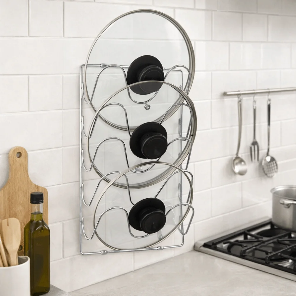 

Multi-Layer Pot Lid Storage Rack Wall Hanging Rustproof Cutting Board Storage Shelf Space Saving Iron Pan Cover Storage Holder