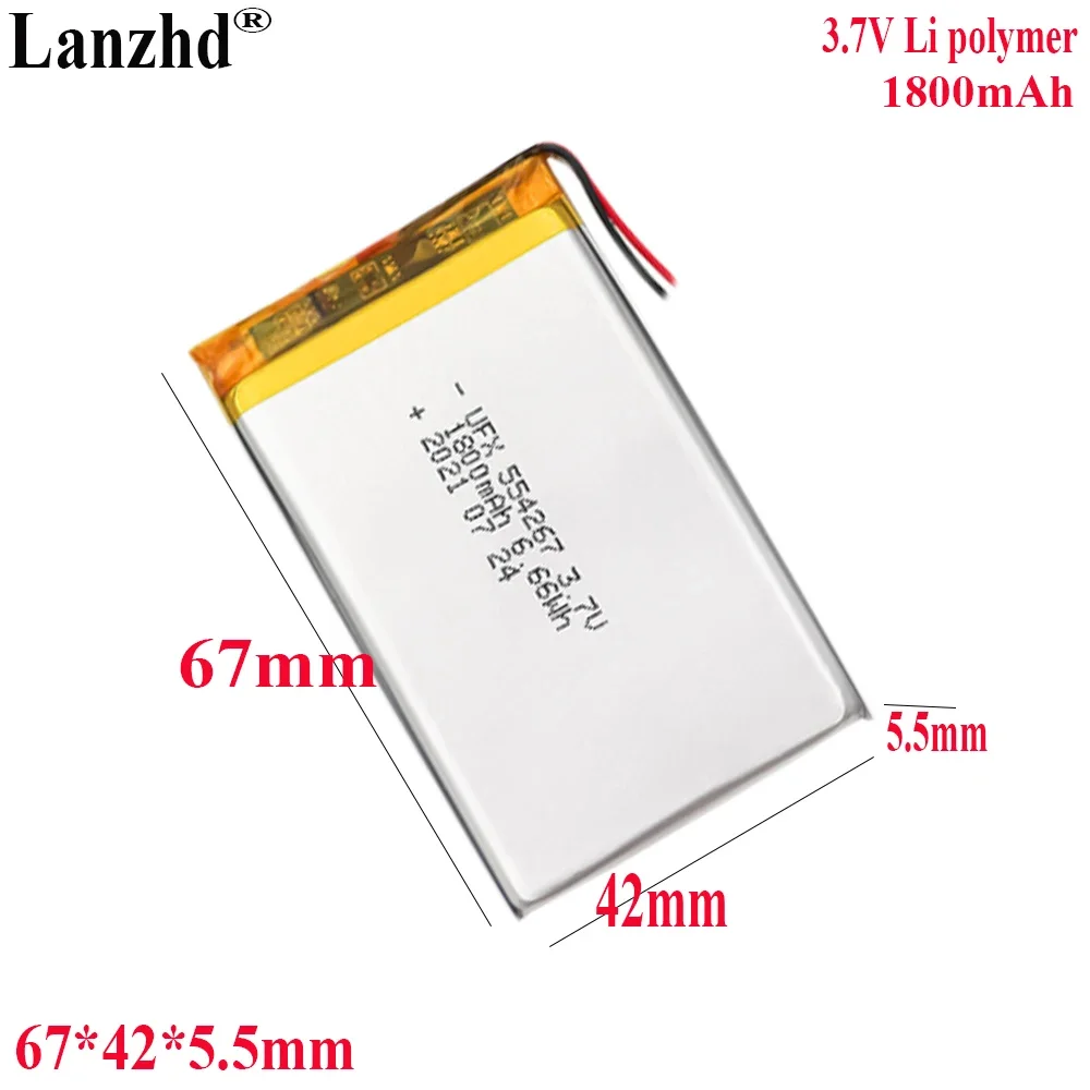 

3.7V Li Lithium Polymer Battery 1800mah For touch screen LED lights wireless keyboard battery 554267