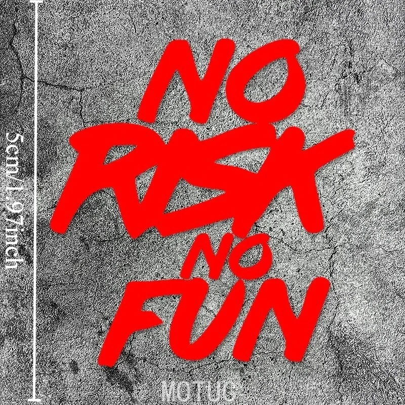 2Pcs/Set No Risk No Fun Holographic Vinyl Stickers, Waterproof Text Decals for Motorcycle Laptop Helmet