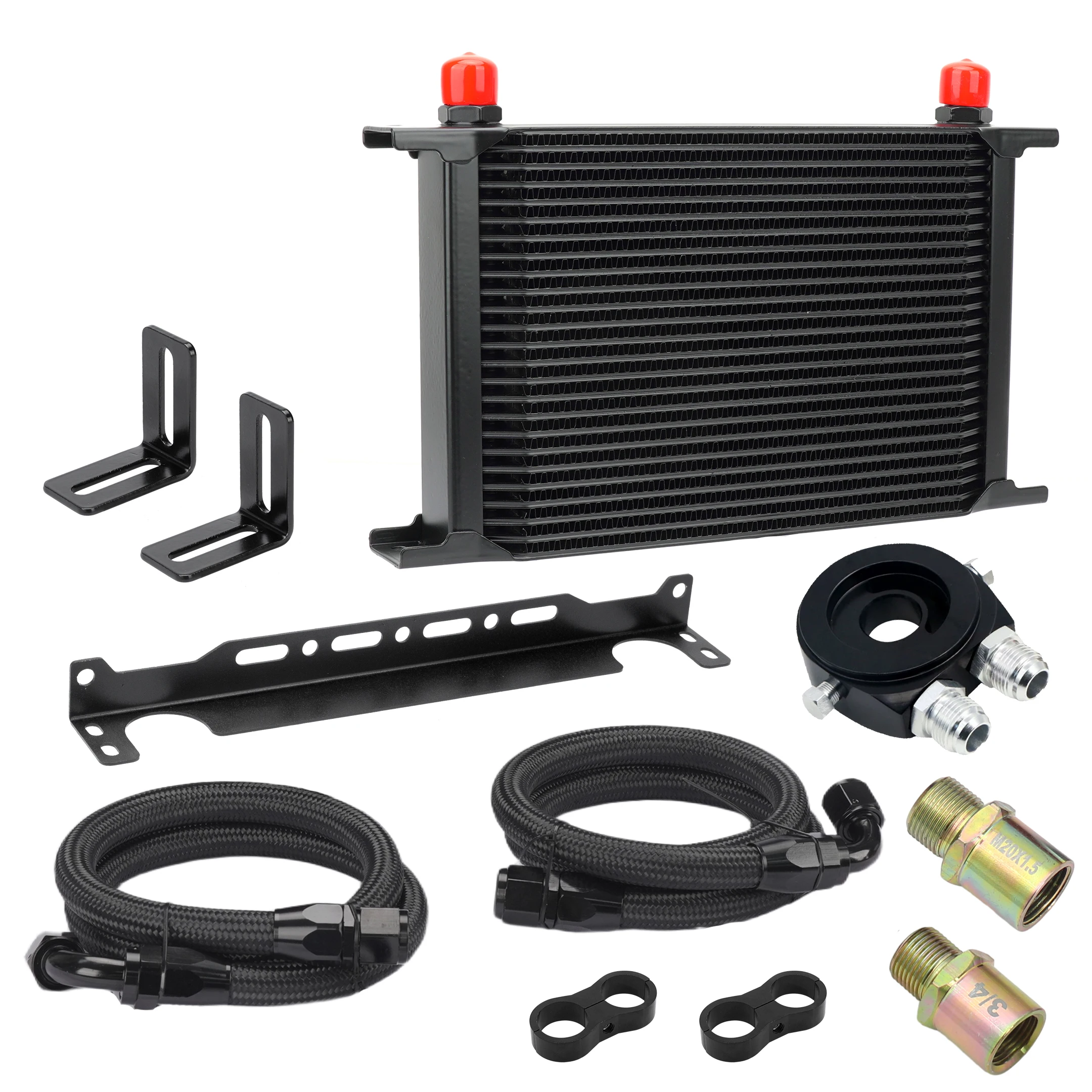Universal AN10 Oil Cooler Stacked Plate 7/10/13/16/19/25/30 Rows Radiator British Engine Transmission Oil Cooler Radiator Kit