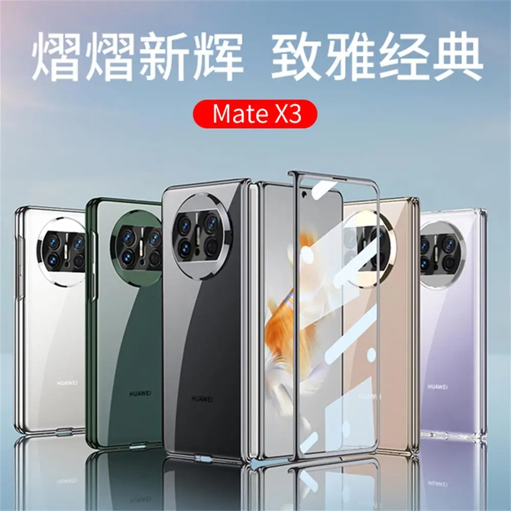 For Huawei Mate X3 Case Ultra Thin Electroplated Transparent With Tempered Film Folding Shockproof Hard Back Cover Accessories