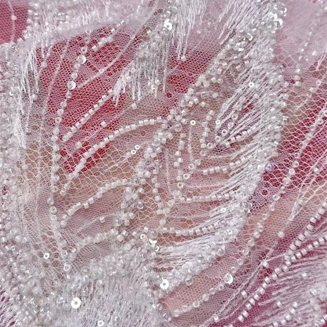 

Элитная африканская французская сетчатая кружевная ткань с вышивкой в виде больших листьев, бисером и пайетками, высококачественный тюль для свадебных и вечерних платьев