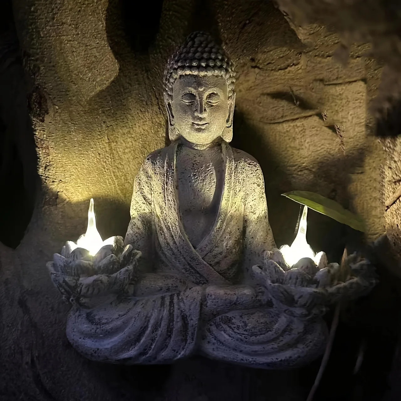 Zen-Inspired Solar-Powered Buddha Statue with LED Light - Resin Garden & Entryway Decor, Outdoor Ornament