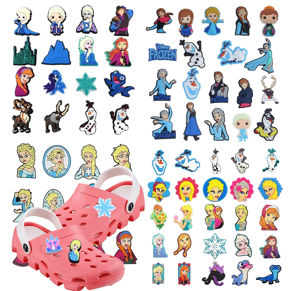 Disney Frozen Elsa Anna Cartoon 6-100pcs Shoe Charms Accessories Decorations PVC Classic Clog Buckle for Kids Party Xmas Gifts