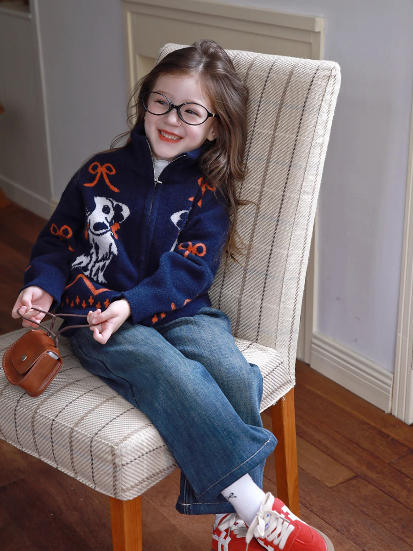 Girls' Sweater Winter New Style Niche Art Children's Knitted Jacket