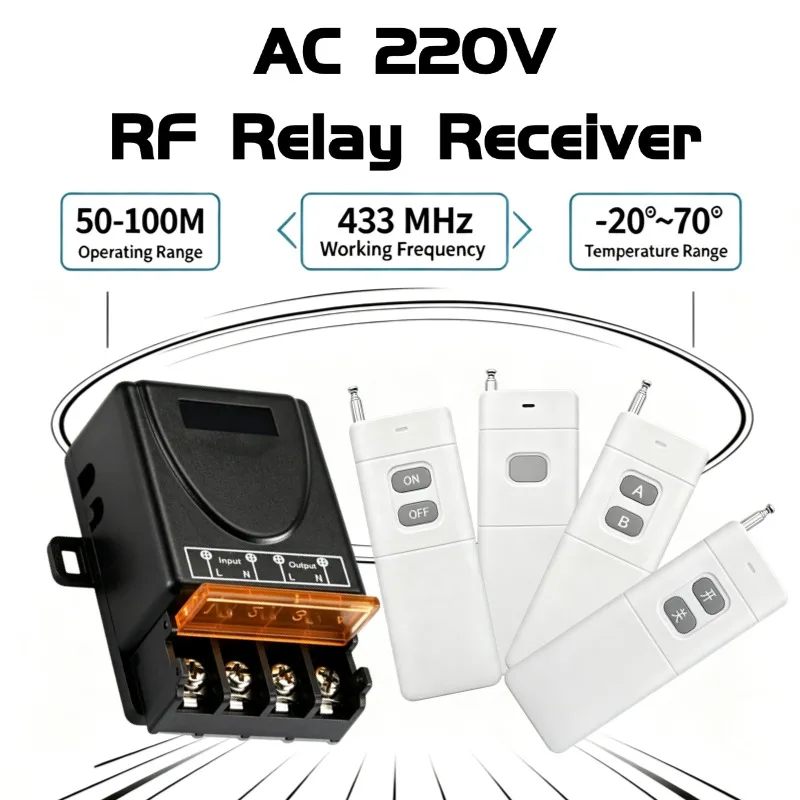 433Mhz Wireless Remote Control Switch AC 110V 220V 10A Relay 1CH Receiver Controller and 2 Button RF433 Mhz Transmitter