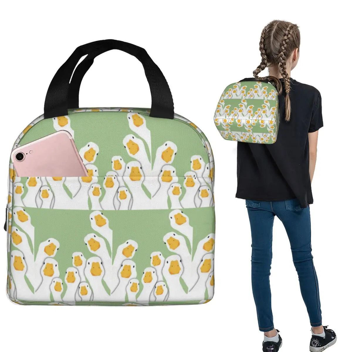 Cartoon Popular Goose Animal Insulated Lunch Bag for Women Children Portable Food Boxes Thermal Lunch Box Tote