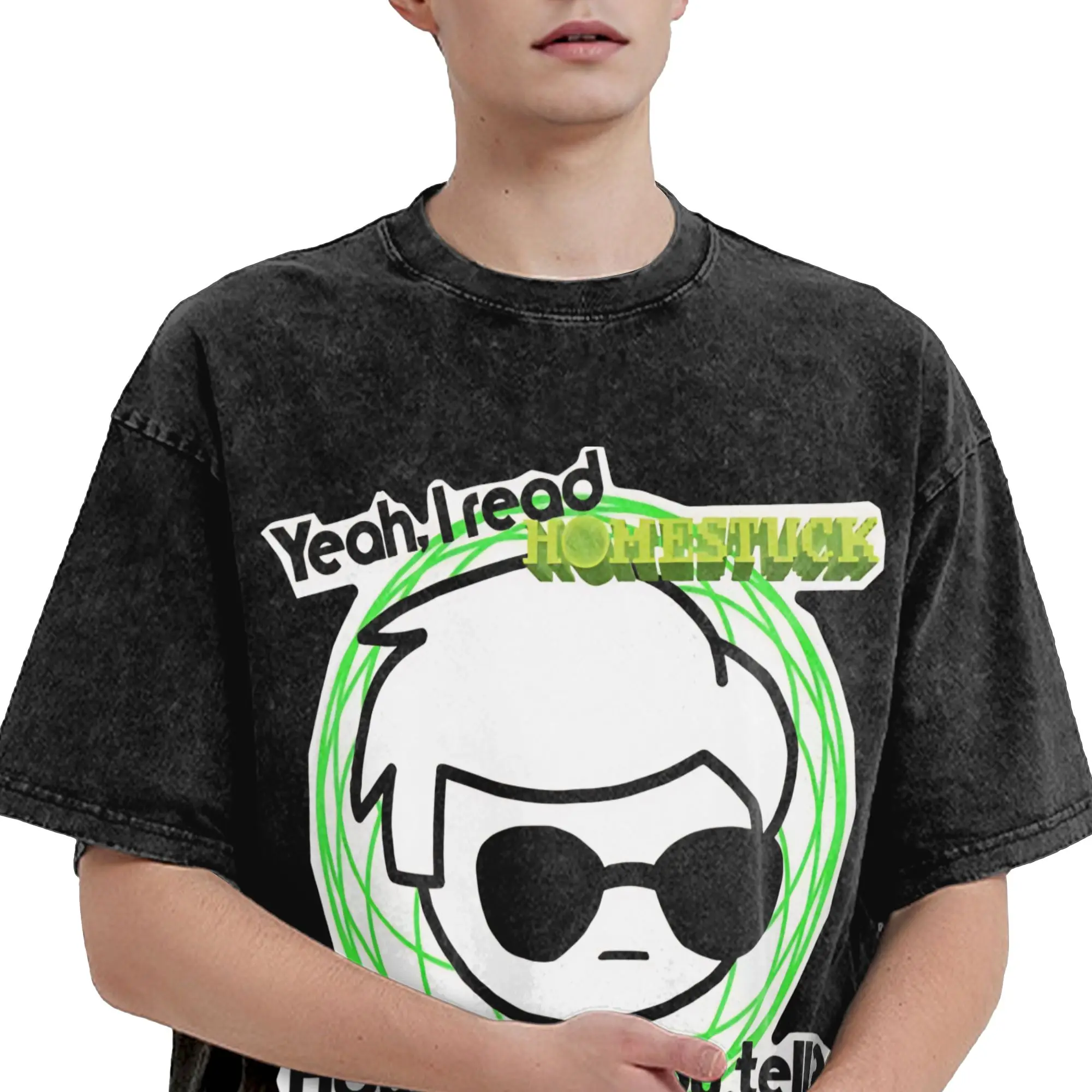Yeah, I Read Homestucks Dave Sticker  Washed T Shirt Streetwear Hip Hop Vintage T-Shirts  Tees Tops for Men Women Short Sleeve