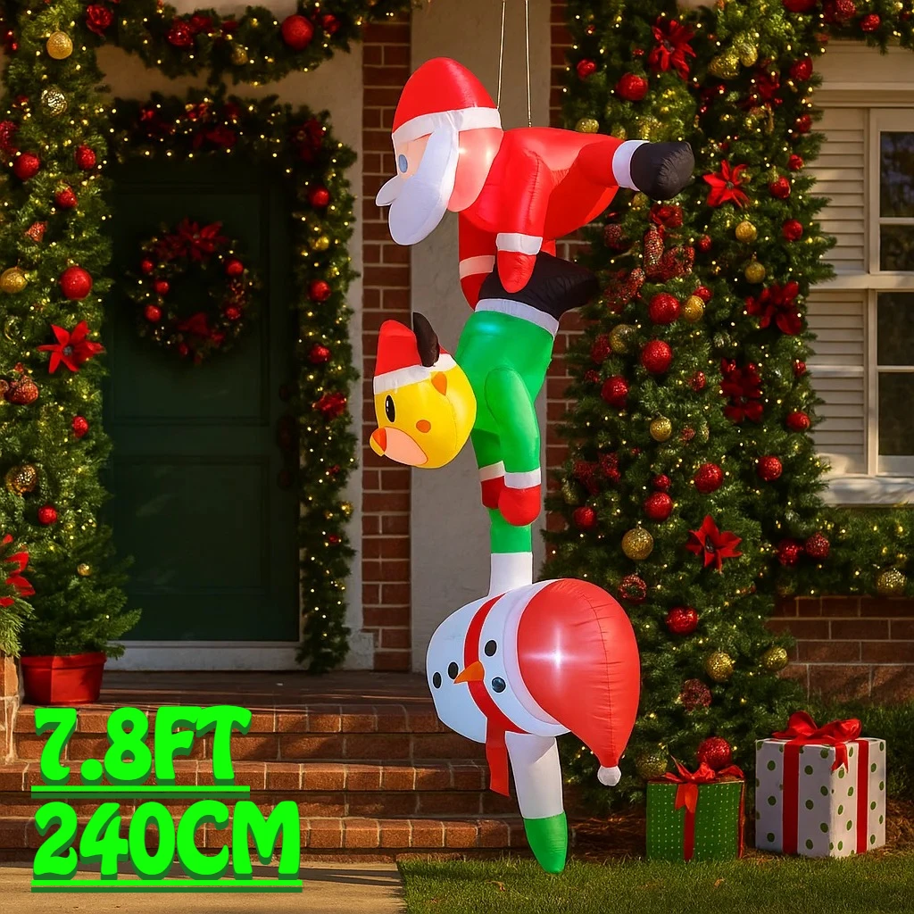 7.8FT Stacked Santa Reindeer Snowman Inflatable Christmas Decorations Ornaments Lights Outdoor Decoration Yard Holiday Party Toy