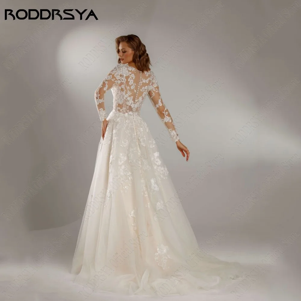 RODDRSY Romatic Wedding Dresses For Woman Long Sleevess Illusion Back Bride Gowns Lace Applique A-Line vestido de noiva 2024