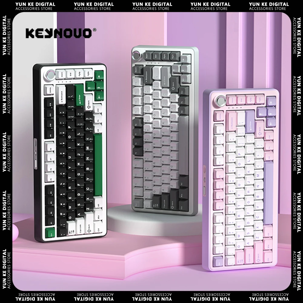 

Keynouo B75pro Mechanical Keyboard Three Mode Multifunctional Knob Gamer Keyboard RGB Hot Swap Gasket Gaming Accessories Office