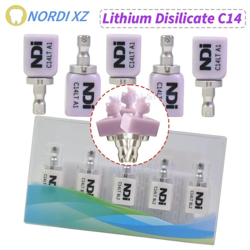 5Pcs Dental Lab Lithium Disilicate Blocks C14 NDI Glass Ceramic Cubes for Sirona Cerec CAD/CAM for Crown Veneer Inlay Materials
