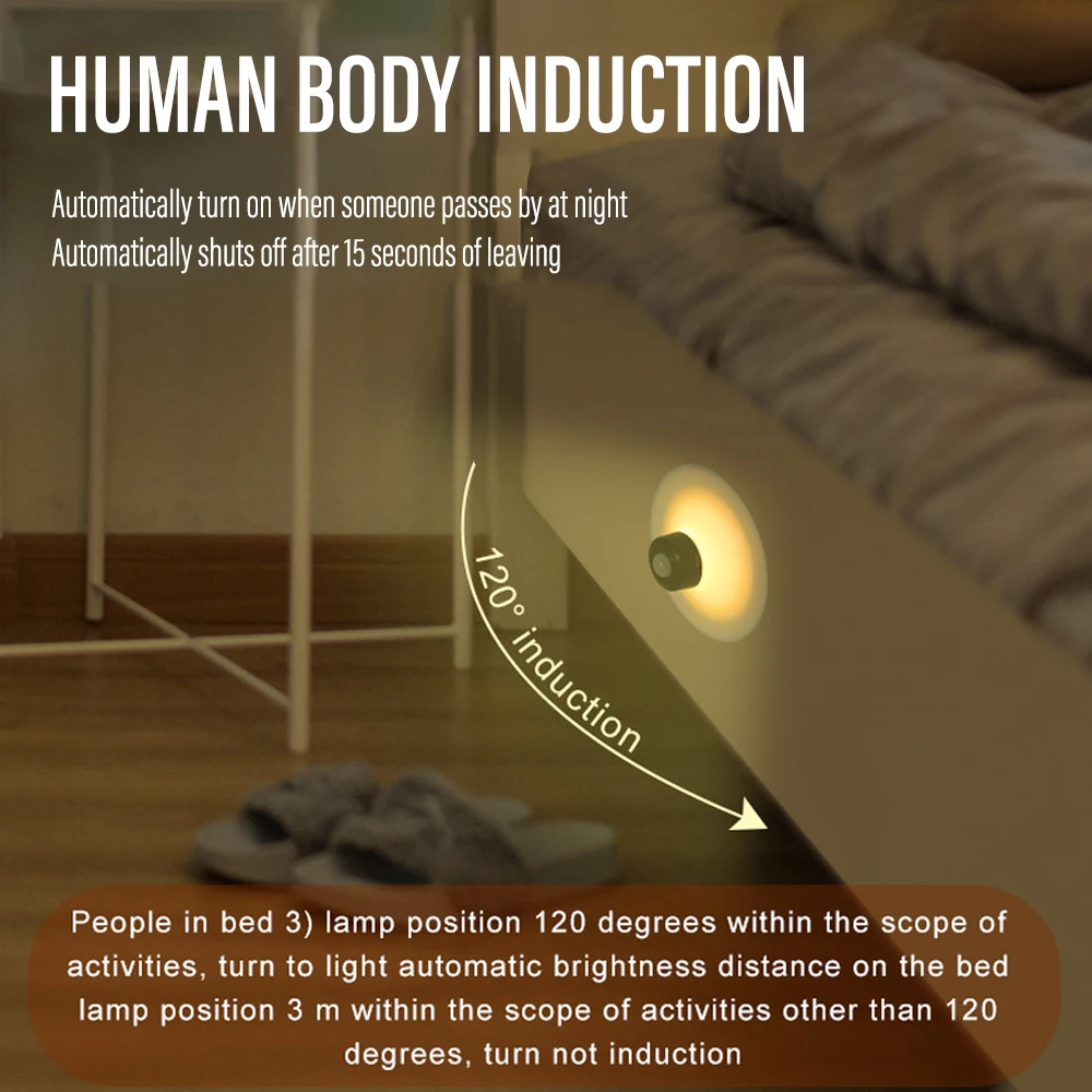 LED ventosa luce notturna adsorbimento armadio luce ricarica USB sensore di movimento luce notturna baby room scale camera da letto comodino