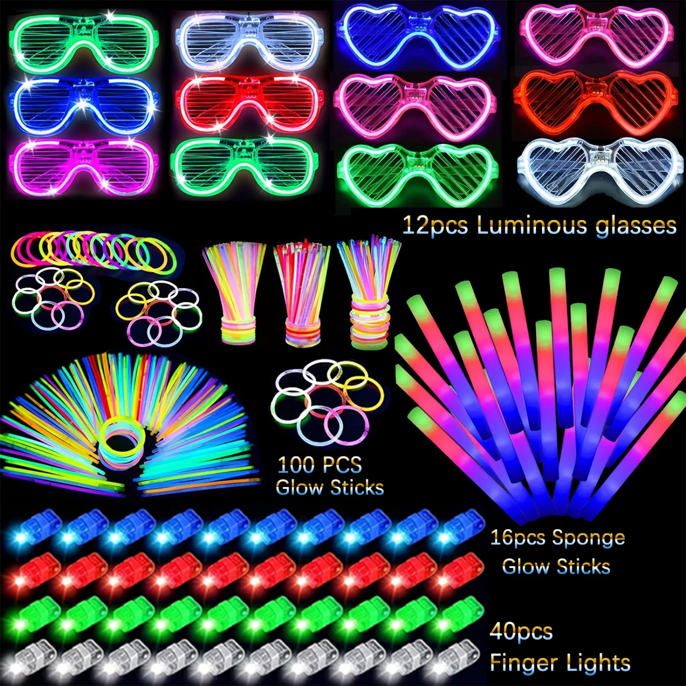 168 Pcs Glow In The Dark Party Supplies, Light Up Party Favors 12PCS LEDGlasses, 16PCs Foam Glow Sticks, 40PCs Finger Lights, 97pcs Glow Sticks ForWedding, Concert, Raves, Birthday Party Ring Gift For Halloween And ChristmasDecorations