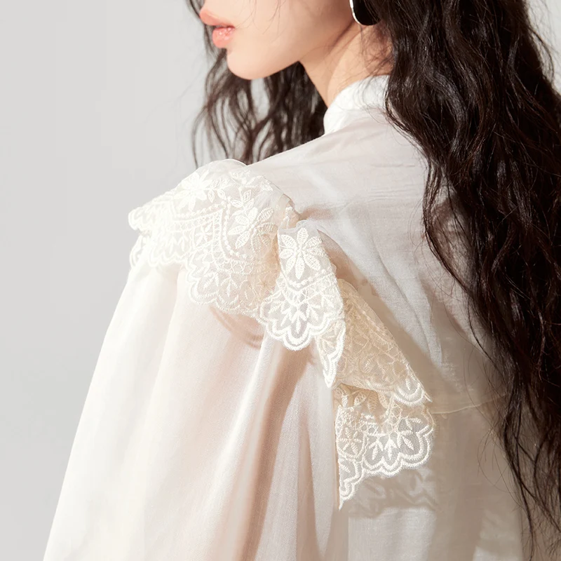 ARTKA 2023 Early Autumn New Women Blouse French Elegant Lace Embroidery O-Neck Shirt Hollow Out Long Sleeve White Shirt SA92332Q