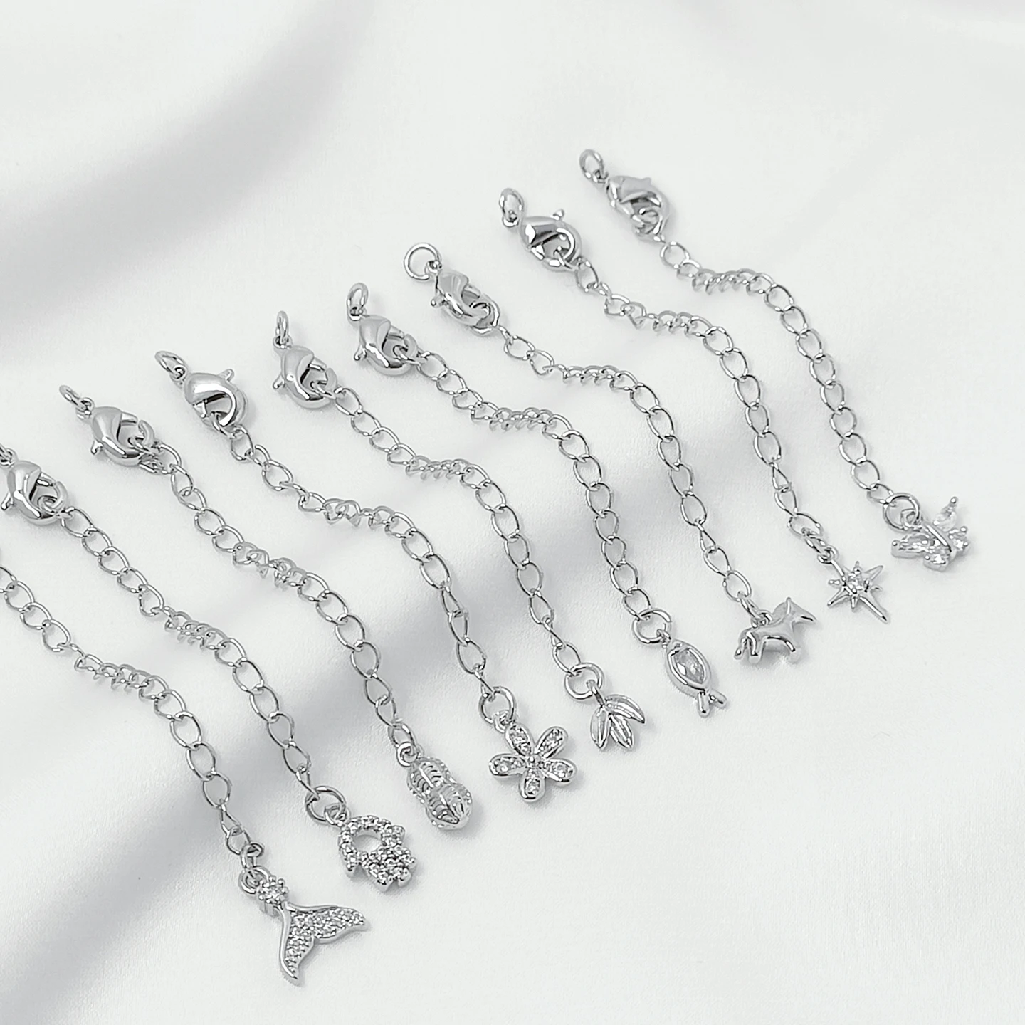 Diy Bracelet Necklace with Copper Tail Chain Plated Platinum Set Zirconium Extended Chain Handcrafted Jewelry Accessory Material
