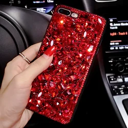 Sunjolly Red Diamond Cases Bling Rhinestone Phone Cover coque for iPhone 16 15 14 13 12 11 Pro Max XR XS MAX 8 7 Plus Case funda