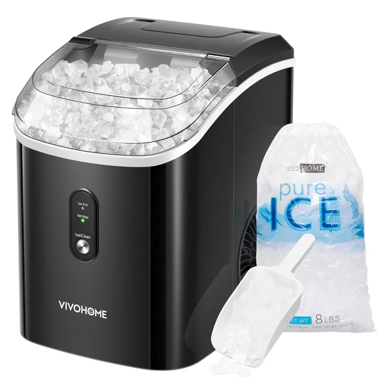 VIVOHOME Countertop Ice Maker 33lbs/Day Chewable Nugget Ice Cube Maker Machine 10 Bags Self Cleaning Ice Cube Maker Black